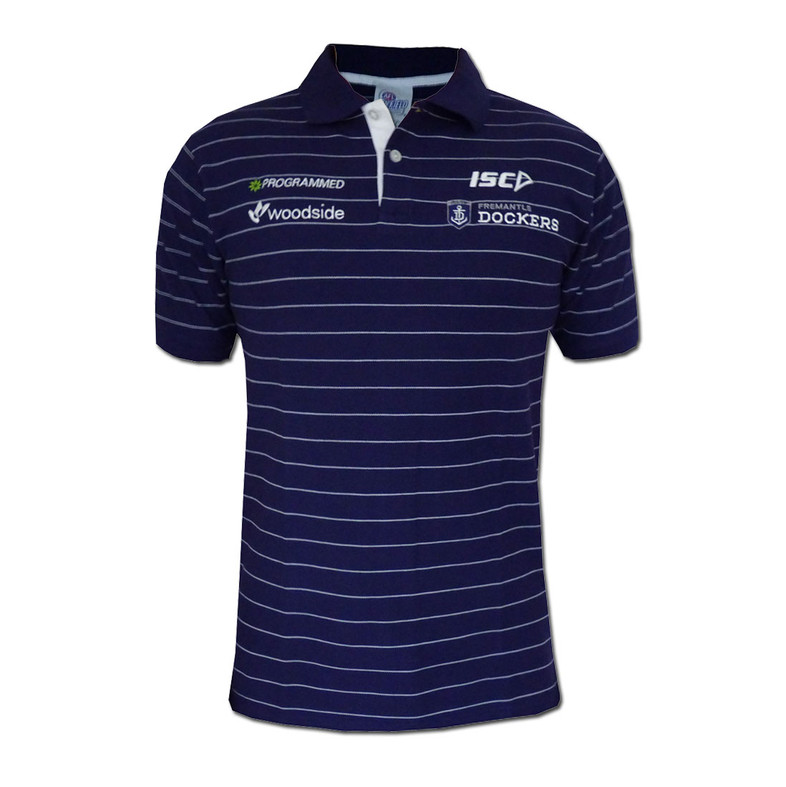 Fremantle Dockers Striped Media Polo Shirt Fremantle Dockers Striped Media Polo Shirt