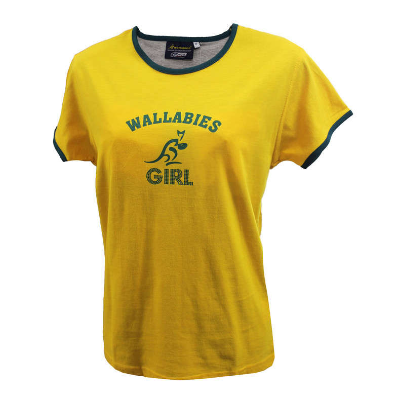 Wallabies 'Girl' Ringer T-Shirt (Gold) - Ladies