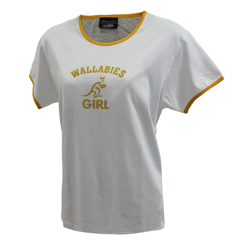 Wallabies 'Girl' Ringer Supporter Shirt (White) - Ladies