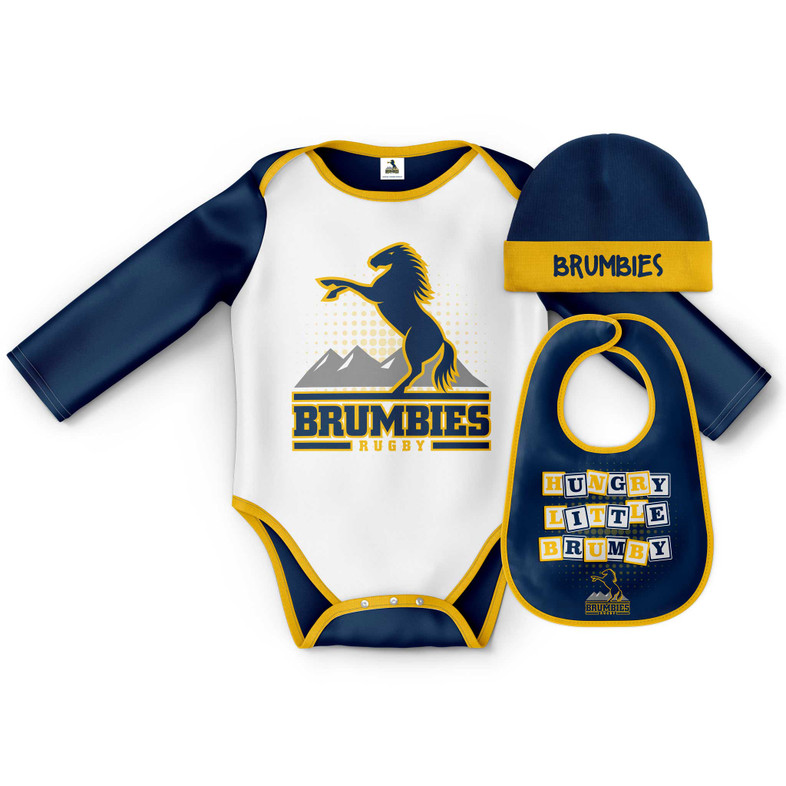 ACT Brumbies Baby Bodysuit, Beanie and Bib Set ACT Brumbies Baby Bodysuit, Beanie and Bib Set