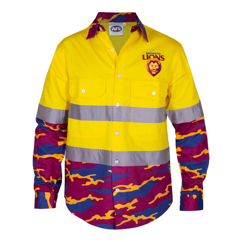 Brisbane Lions Hi-Vis Camo Work-Shirt - Men's Brisbane Lions Hi-Vis Camo Work-Shirt - Men's