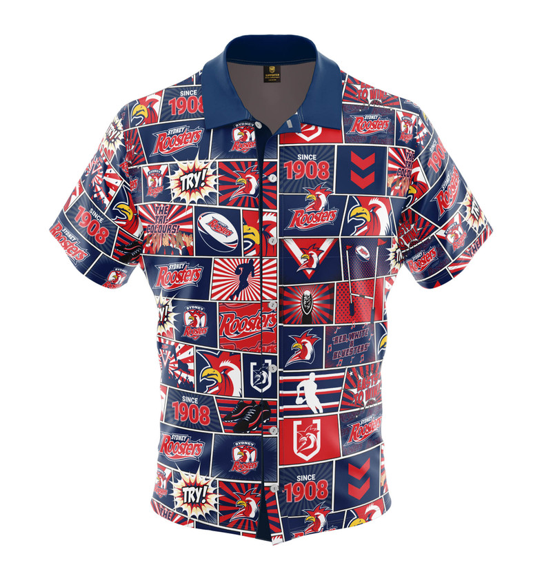 Sydney Roosters Fanatic Pop Art Button Shirt - Men's Sydney Roosters Fanatic Pop Art Button Shirt - Men's