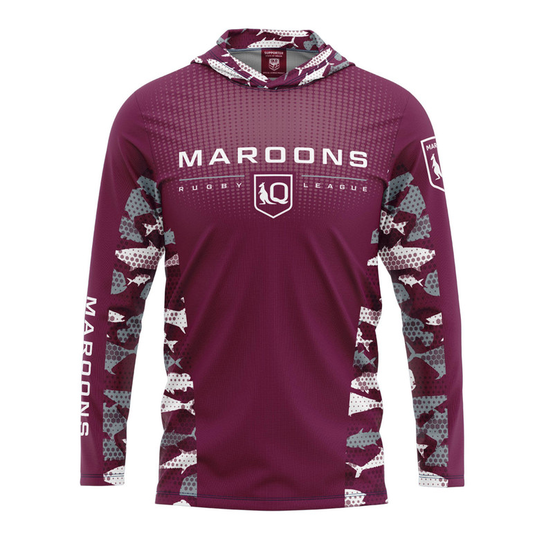 Quensland Maroons State of Origin 'Reef Runner' Hooded Fishing / Outdoor Shirt - Men's Quensland Maroons State of Origin 'Reef Runner' Hooded Fishing / Outdoor Shirt - Men's