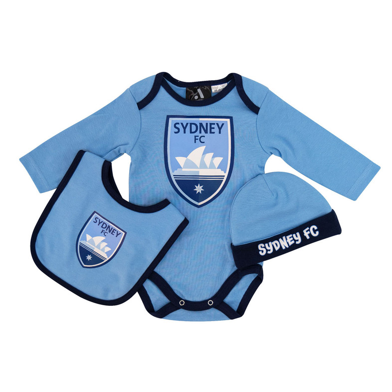 Sydney FC Bodysuit, Beanie and Bib Giftset - Baby Sydney FC Bodysuit, Beanie and Bib Giftset - Baby