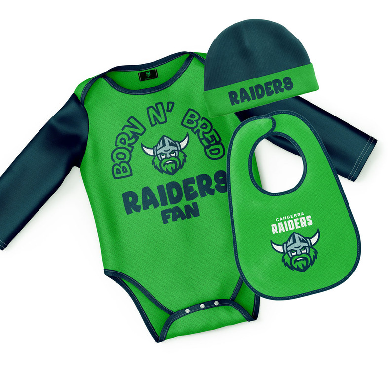Canberra Raiders Bodysuit, Beanie and Bib Set - Baby Canberra Raiders Bodysuit, Beanie and Bib Set - Baby