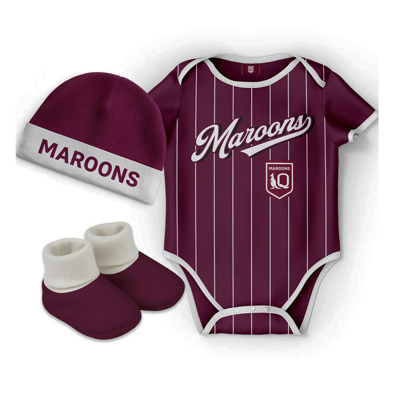 Queensland Maroons 'Lullaby' Bodysuit, Beanie and Bootees Set - Baby Queensland Maroons 'Lullaby' Bodysuit, Beanie and Bootees Set - Baby