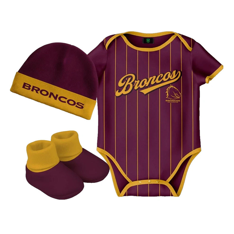Brisbane Broncos 'Lullaby' Bodysuit, Beanie and Bootees Set - Baby