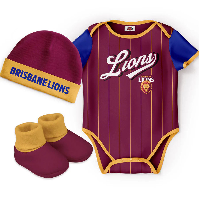 Brisbane Lions 'Lullaby' Bodysuit, Beanie and Bootees Set - Baby Brisbane Lions 'Lullaby' Bodysuit, Beanie and Bootees Set - Baby
