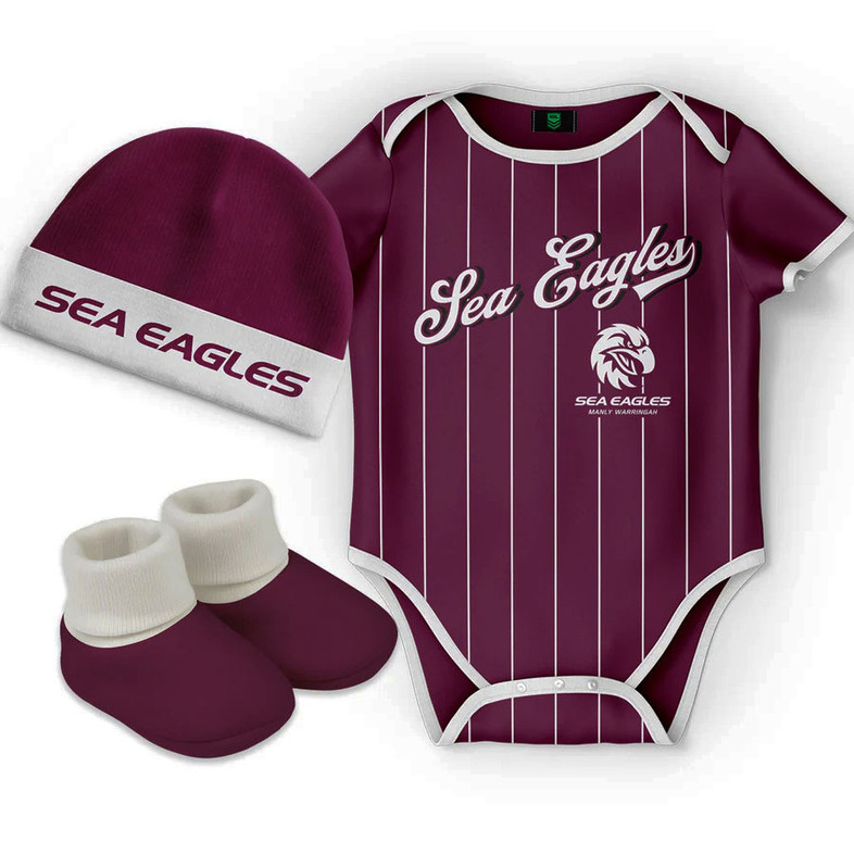 Manly Sea Eagles 'Lullaby' Bodysuit, Beanie and Bootees Set - Baby