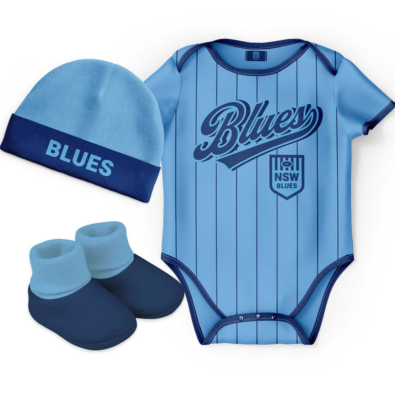 NSW Blues State of Origin 'Lullaby' Bodysuit, Beanie and Bootees Set - Baby