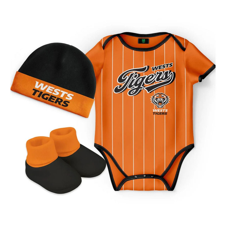 Wests Tigers 'Lullaby' Bodysuit, Beanie and Bootees Set - Baby