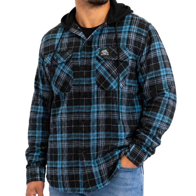 Cronulla Sharks 'Highland' Hooded Flannel Shirt - Men's