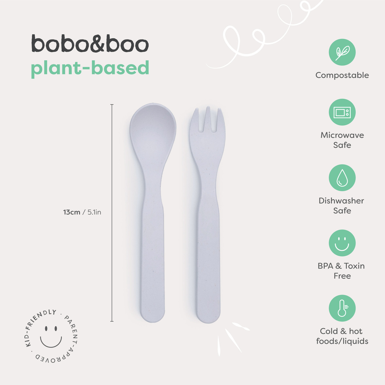 bobo&boo Plant Based Cutlery Set - Grey - Bubbalooz