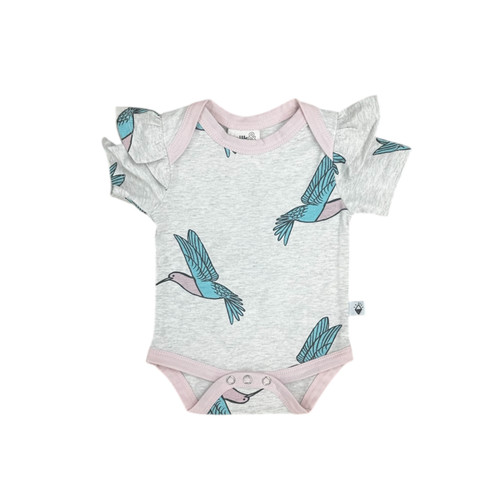 Milk & Masuki Short Sleeve Bodysuit with Ruffle - Hummingbird Meterage