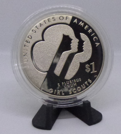 Reverse shows trefoil symbol of the Girl Scouts of America, Coin is inscribed with the words "United States of America", E Pluribus Unum " and "Girl Scouts"