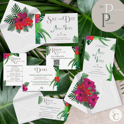 Wedding invitation suite with save the date, greenery