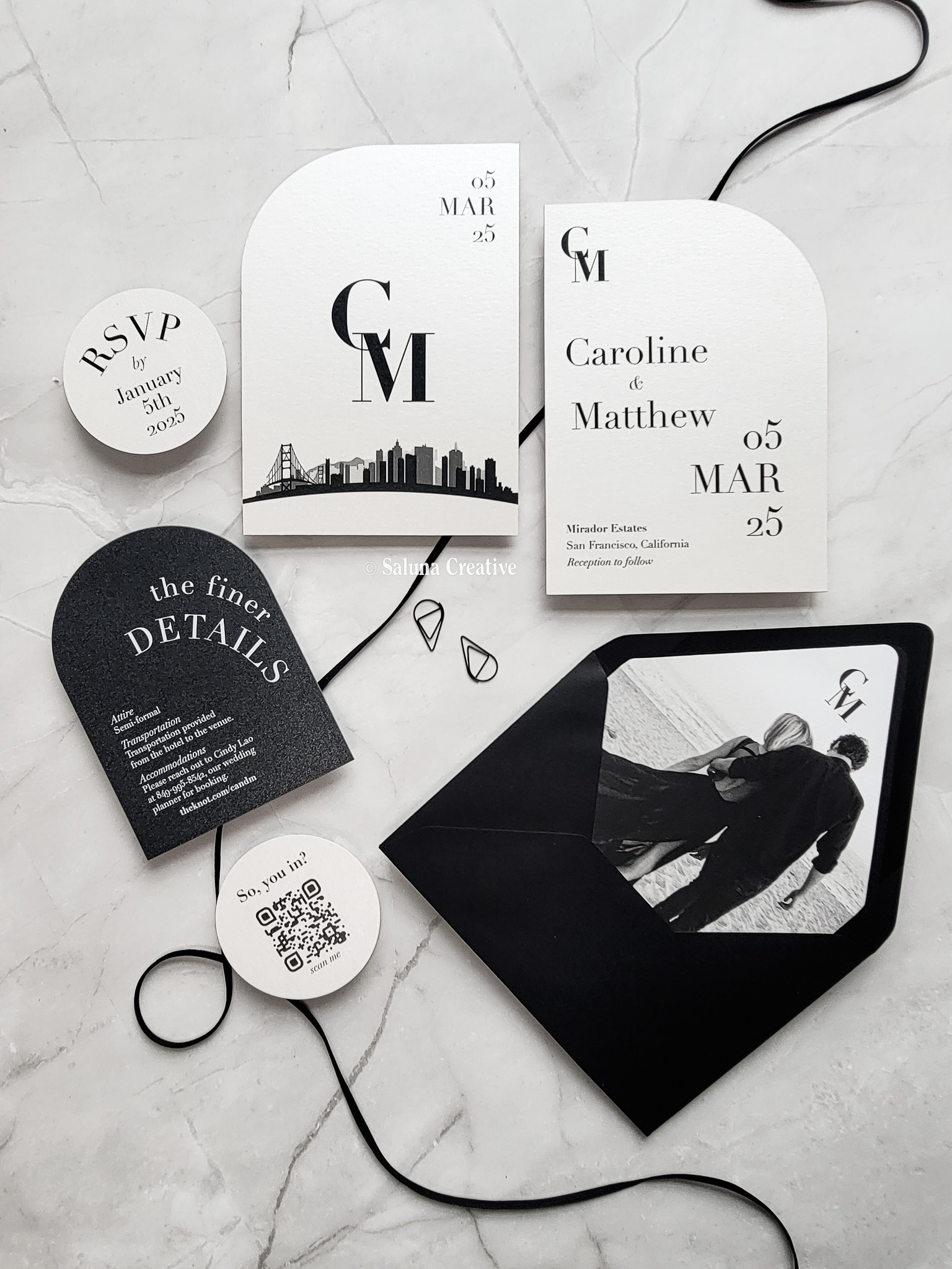 Luxurious Black and White Invitation Suite