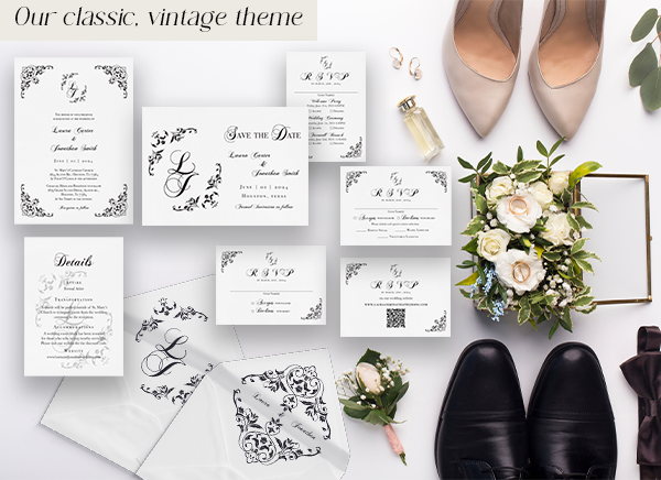 Traditional Classic Black and White Invitations