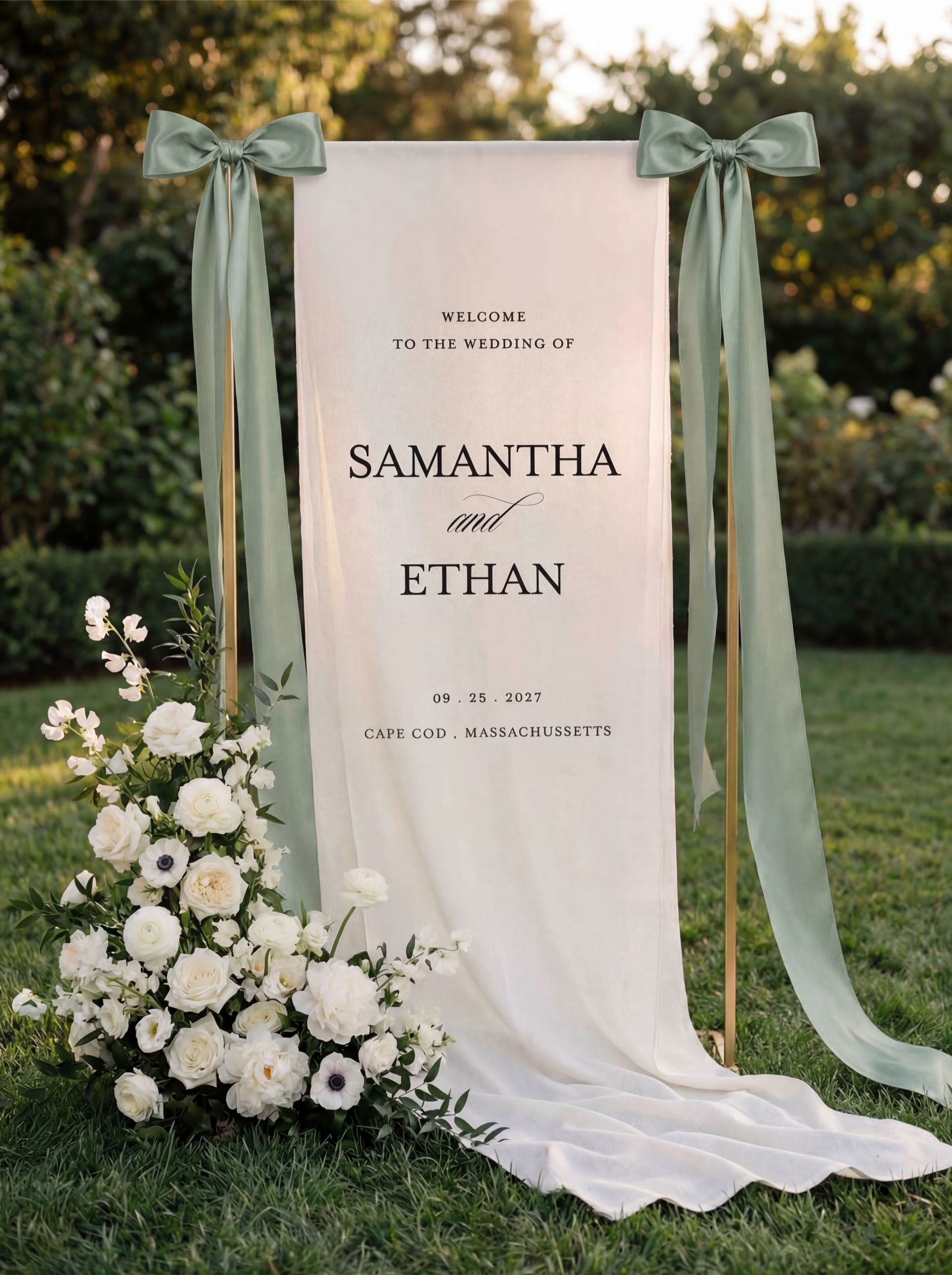 Linen Welcome Sign Outdoors