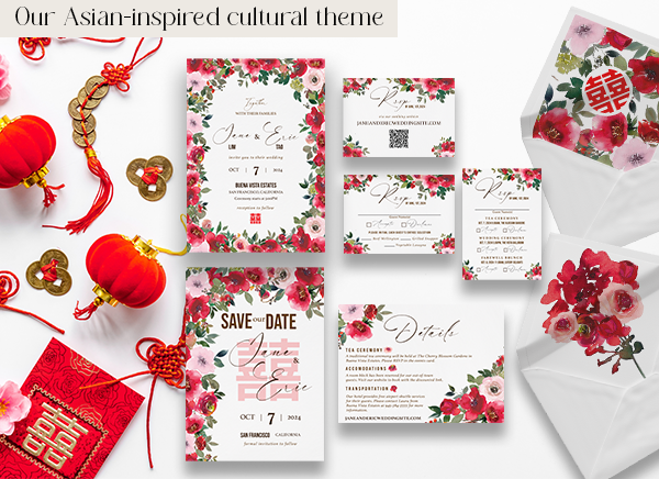 Asian Double Happiness Wedding Invitation Red