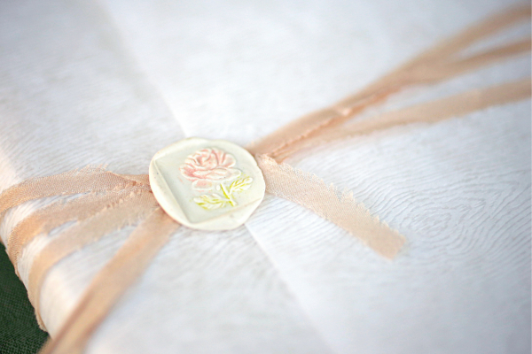 Wedding invitations embellishments ribbons wax seal stamps