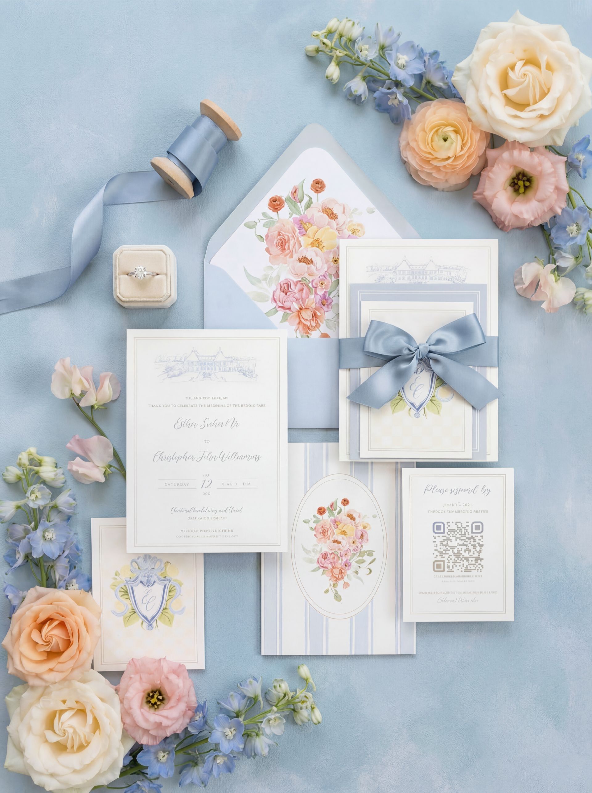 Blue Floral Invitation Suite