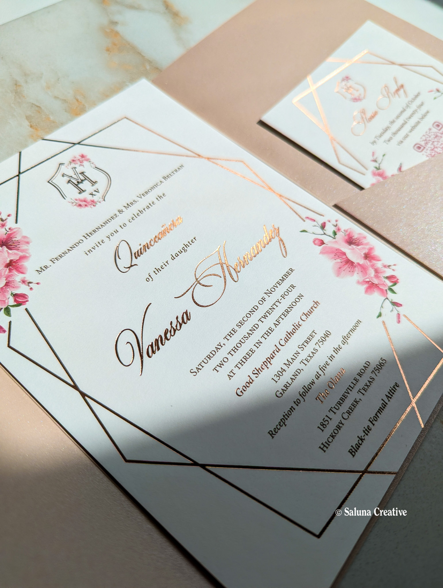 Rose gold foil Invitation Suite