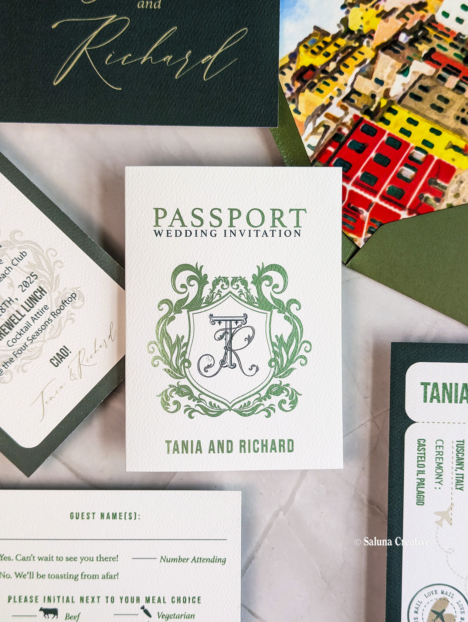 Green Sage Foil Passport Invitation