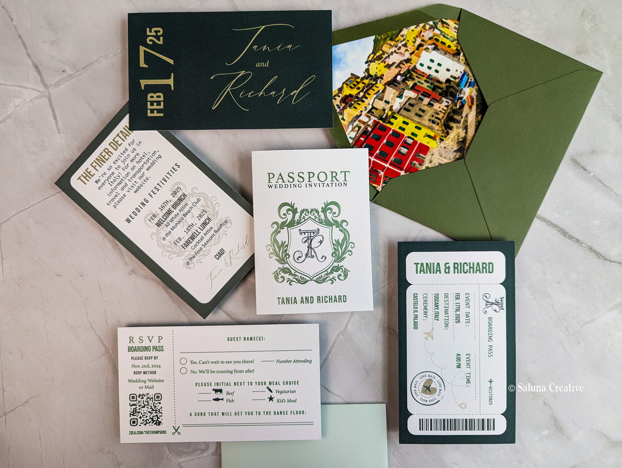 Destination wedding illustration invitation