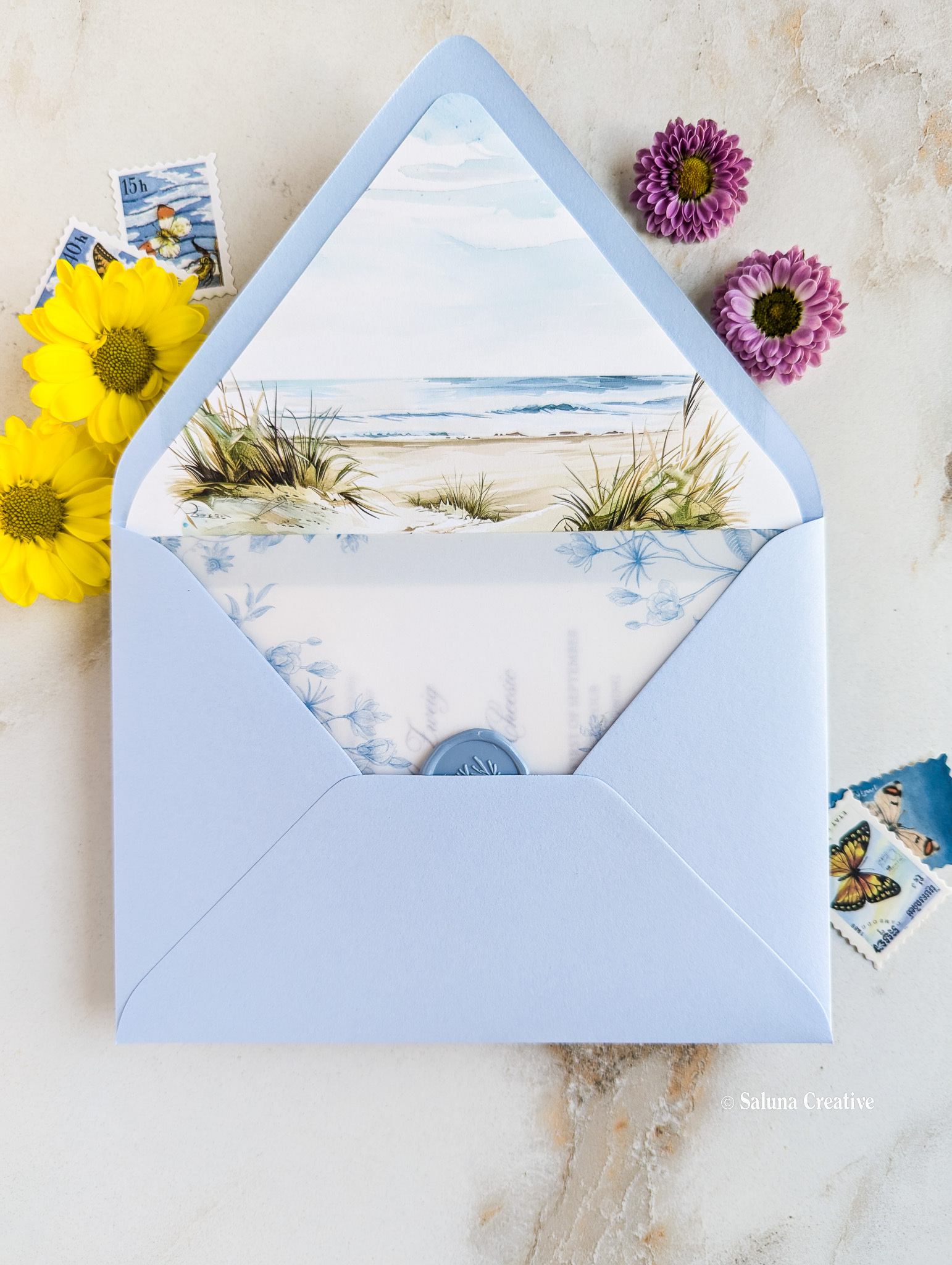 Coastal wedding envelope liner