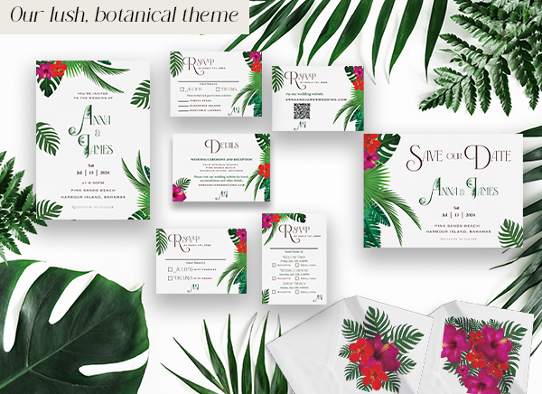 Tropical Greenery Lush Wedding Invitations Theme