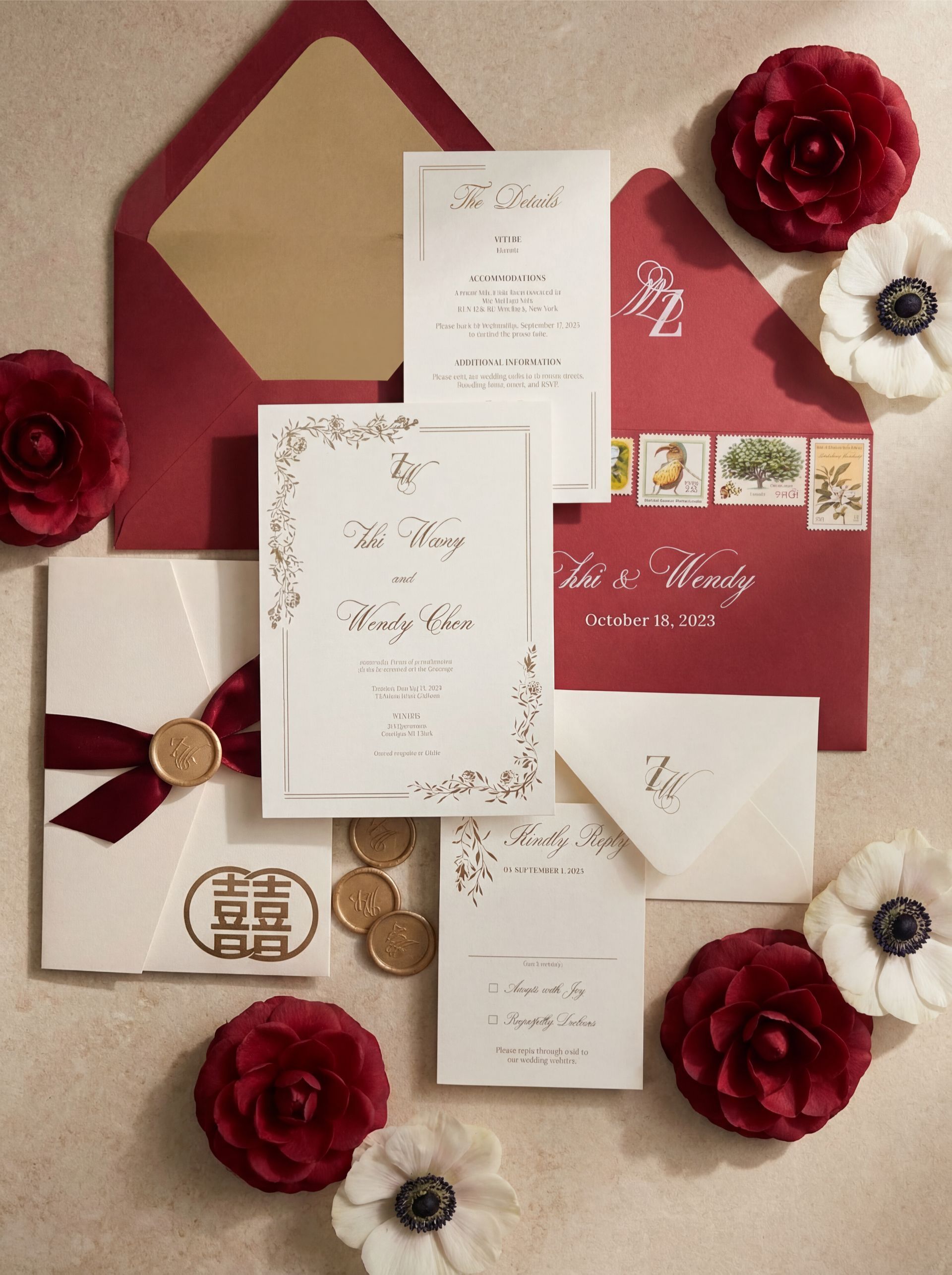 Gold Foil Chinese Invitation Suite