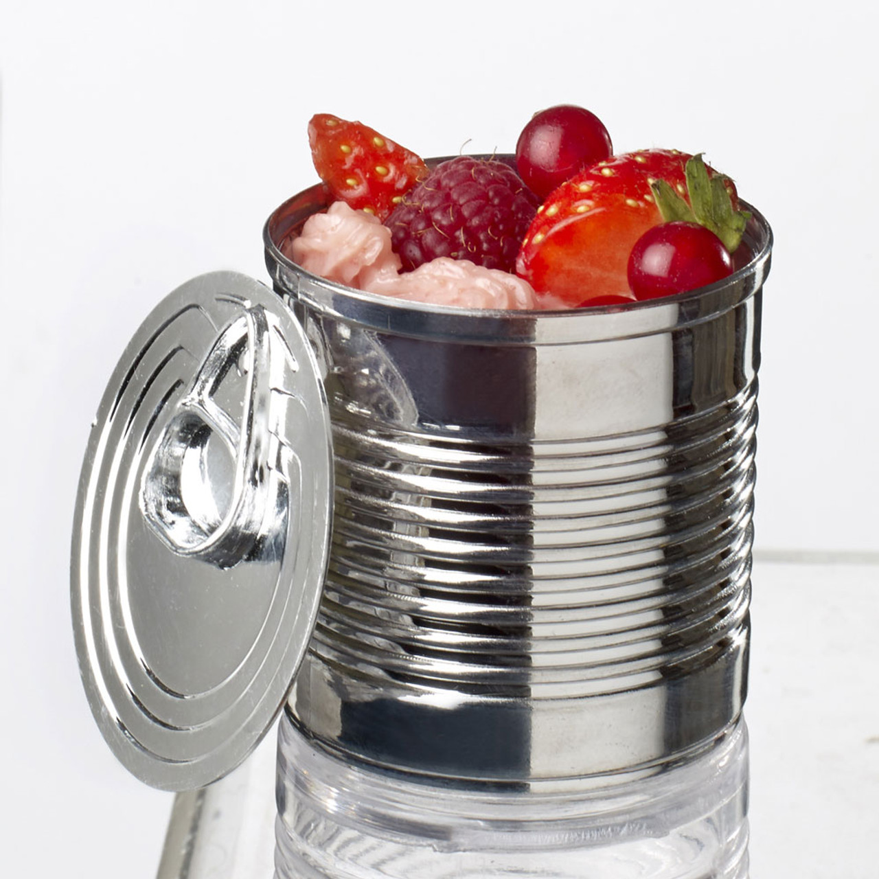 Solia PS34525 7.4 oz. Silver Plastic Tin Can with Lid - 100/Case