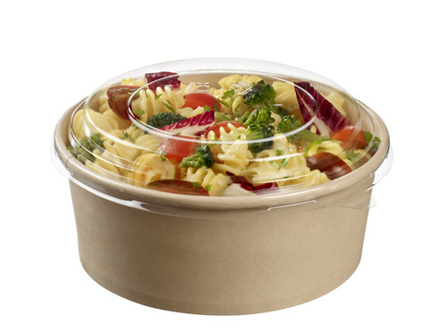 Round Kraft Salad Bucket with PET Lid Included 40oz D:7.2in H:2.6in - 25  pcs - BioandChic