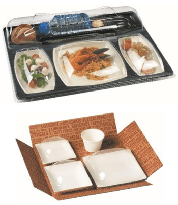 Disposable takeout plastic handle food paper container with dish tray