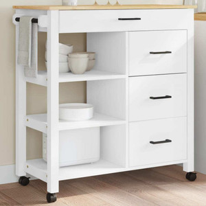 Kitchen Trolley MONZA 33.1"x15.7"x34.8" Solid Wood Pine