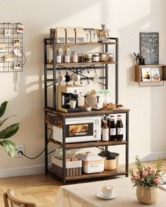 Kitchen Bakers Rack, 5 ft Power Cable Bakers Rack with Power Outlet, Kitchen Stand with X-Shaped Su