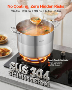 Stainless Steel Stock Pot, 16-Quart Stainless Steel Stockpot with Glass Lid, PFOA-Free, PFAS-Free, 