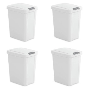 Set of 4 - White 8 Gallon Latch Top Kitchen Wastebasket Trash Can