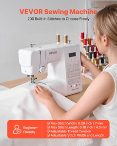 Computerized Sewing Machine, 200 Stitch Applications, with LCD Screen, Foot Pedal and LED Light, He