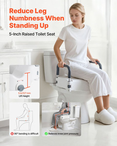 Raised Toilet Seat with Arms, 300 lbs Load Capacity, 5-Inch Lift Height, Widened Commode Elevated T