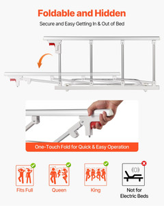 Foldable Bed Rail for Elderly, 38 in Bedside Assist Rail with Fixing Strap, Adjustable Height Pipe 