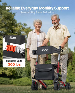 Rollator Walker with Seat for Seniors, Ultra Compact 3-Fold Rolling Walker, Lightweight Aluminum Mo