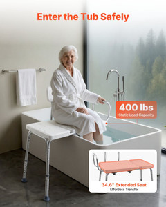 Tub Transfer Bench for Bathtub, 400 lbs Capacity Heavy Duty Shower Chair with Arm, Backrest and Cur