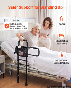 Bed Rails for Elderly Adults Bed Side Assist Rail with Floor Support, Motion Sensor LED Light, 300L