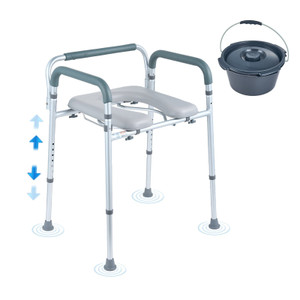 Commode Chair, Bedside Commode with Padded Seat and Arms, 7-Level Adjustable Height, 5.8L Removable