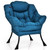 Modern Cushioned Accent Chair with Side Pocket in Navy Blue Upholstered Fabric