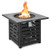 Square Propane Fire Pit Table with Lava Rocks and Rain Cover - Color: Black