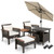 3-Piece Patio Lounge Bundle with 5-Piece PE Rattan Conversation Set  Wicker Umbrella Side Table & 7