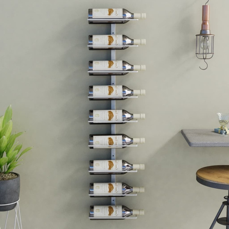  Wall-mounted Wine Rack for 9 Bottles White Iron